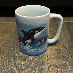 Otagiri Blue and White Whale Orcas Jumping Out of the Water 10oz, Made‎ in Japan